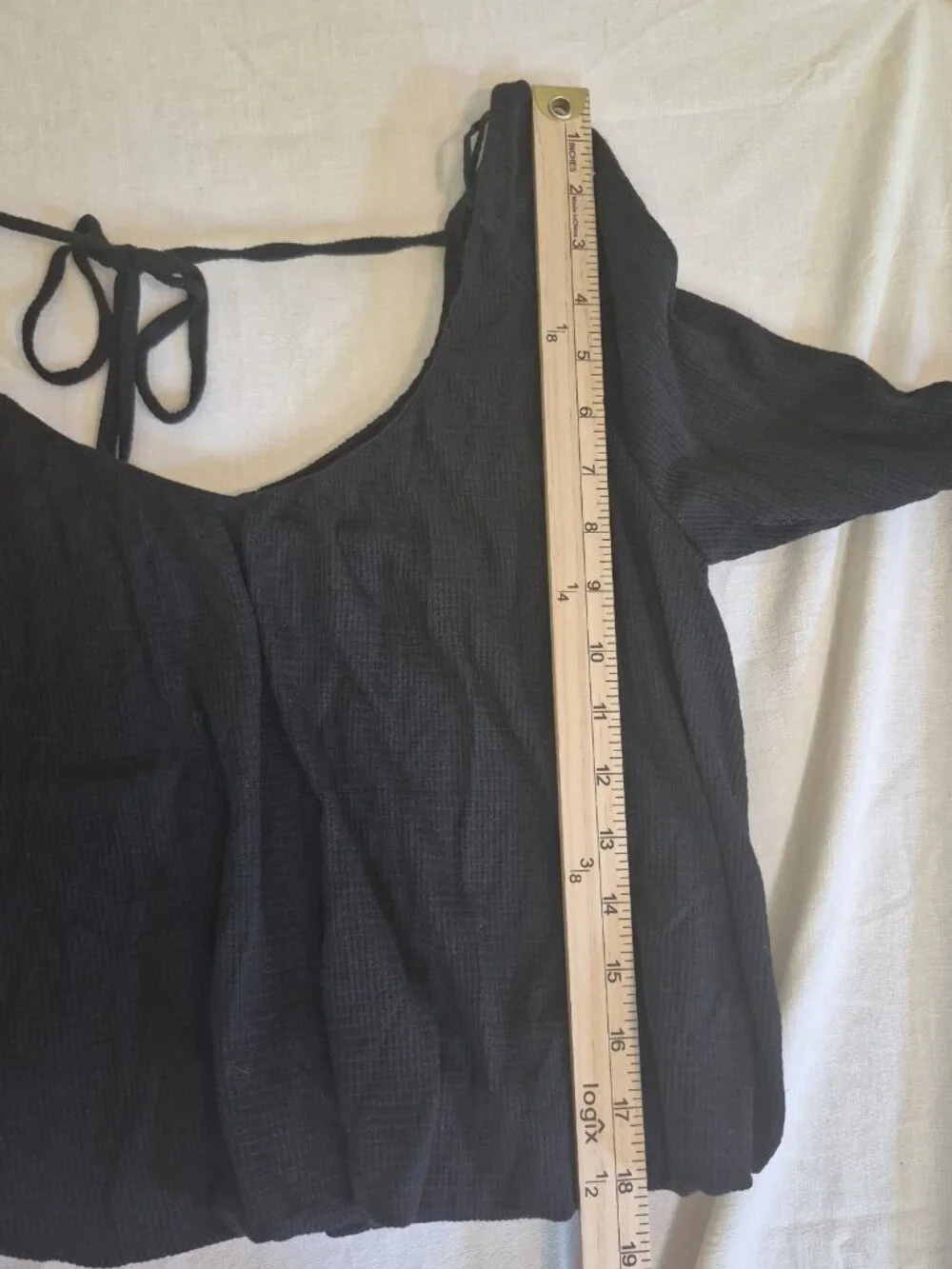 Free People‎ Bondi Thermal Crop Top Waffle Knit Back Tie Bubble Hem Minimalist